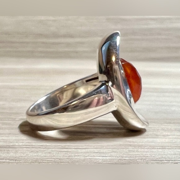 Designer RLM Studio Sterling Silver Orange Faceted Carnelian Puddle Ring, Size 6 - Picture 5 of 10